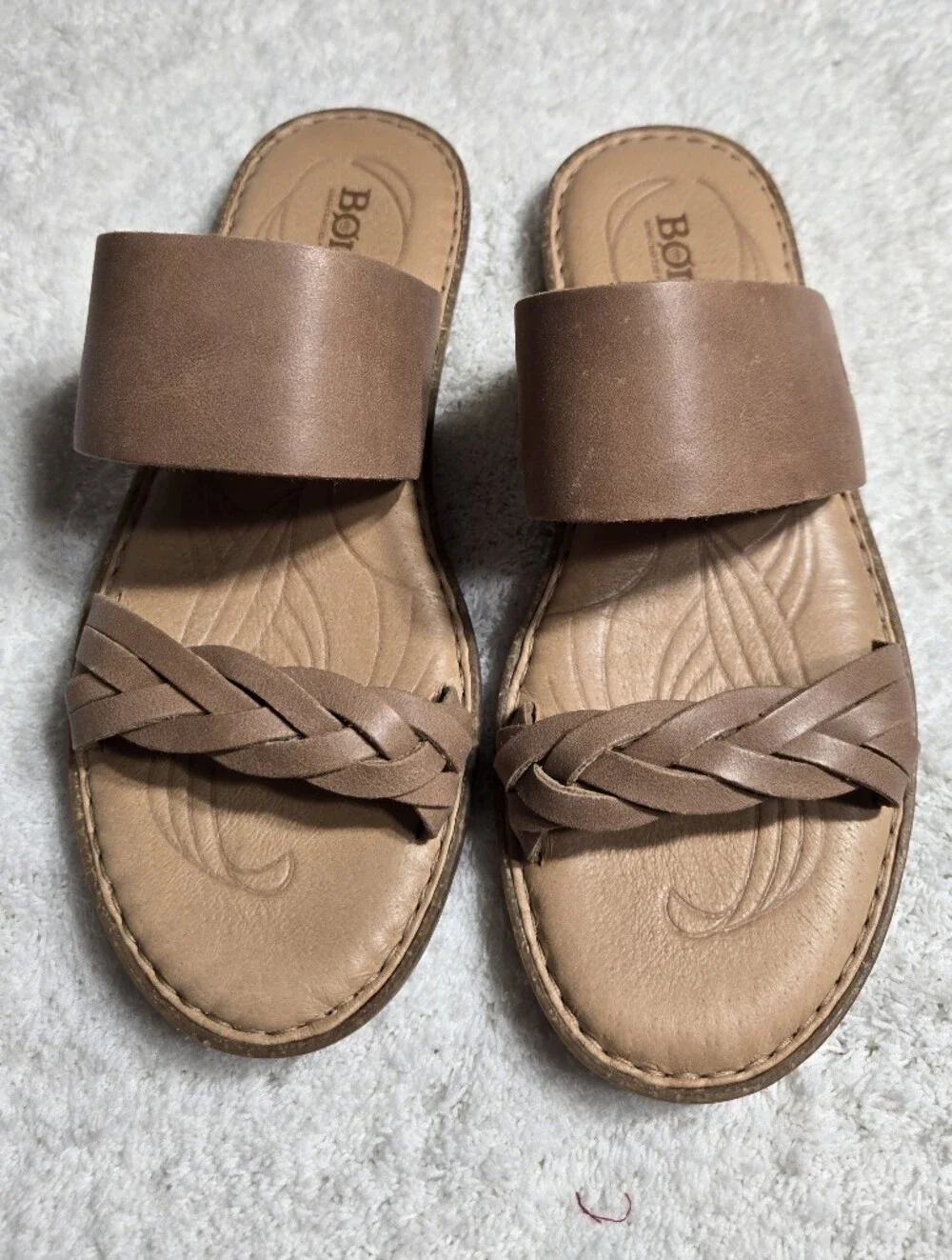 BORN Women Cherita Braided Strap Leather Slide Flat Sandal US 8 Like New